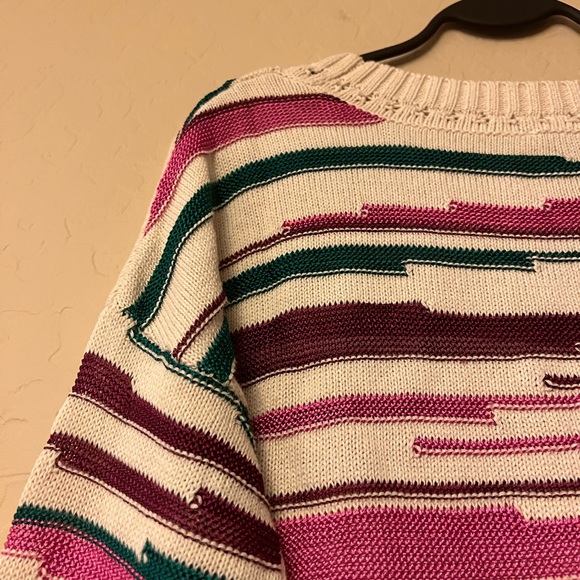 Copper Key Cream with Burgundy/Pink/Teal Stripes Knit Sweater - Picture 10 of 11